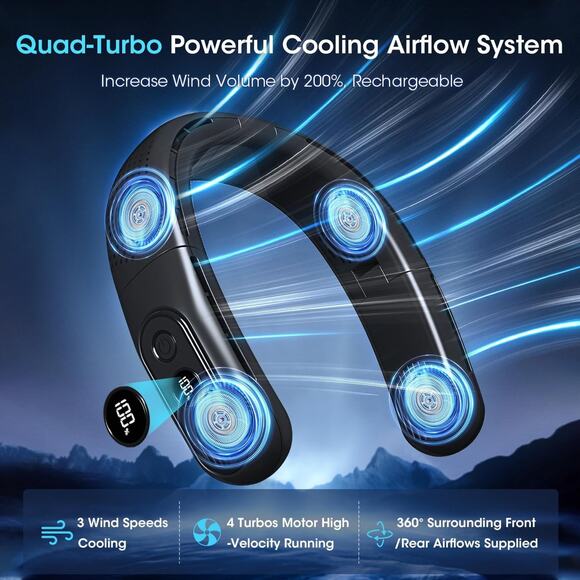 🔥Rechargeable 4 Turbo 6000mAh Portable Neck Fan 360 Cooling 3 Speed BNWT🔥 - Picture 2 of 6